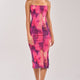 Mesh-Maxikleid schulterfrei Bodycon Rosa Damen