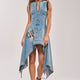 Blumen-Minikleid ärmellos Blau Damen
