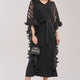 Streifen-Maxikleid mit Rüschen und V-Ausschnitt Schwarz Damen