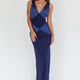 Satin-Maxikleid mit V-Ausschnitt Marineblau Damen