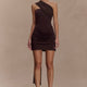 Spitzen-Minikleid schulterfrei Braun Damen