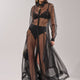 Mesh-Maxikleid langarm Schwarz Damen