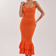 Strick-Maxikleid mit Rüschen Orange Damen