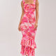 Blumen-Maxikleid Cut-out Rosa Damen