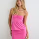 Minikleid schulterfrei gerafft Rosa Damen