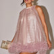 Mesh-Minikleid mit Rüschen Rosa Damen