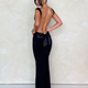 Maxikleid Wasserfallausschnitt Cut-out Schwarz Damen