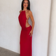 Mesh-Maxikleid schulterfrei rückenfrei Rot Damen