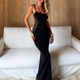 Mesh-Maxikleid rückenfrei Schwarz Damen
