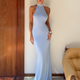 Maxikleid Neckholder rückenfrei Blau Damen