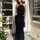 Mesh-Maxikleid schulterfrei rückenfrei Schwarz Damen