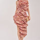 Mesh-Minikleid schulterfrei gerafft Rosa Damen