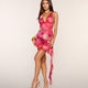 Blumen-Minikleid Neckholder mit Rüschen Rosa Damen