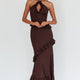 Maxikleid Neckholder mit Rüschen ärmellos Braun Damen