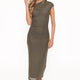 Mesh-Maxikleid schulterfrei Oliv Damen