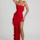Mesh-Maxikleid schulterfrei Rot Damen