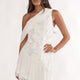 Mesh-Minikleid asymmetrisch ärmellos Weiß Damen