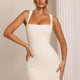 Mesh-Minikleid eckiger Ausschnitt Weiß Damen