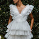 Mesh-Minikleid mit Rüschen und V-Ausschnitt Weiß Damen