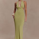 Strick-Maxikleid Neckholder Oliv Damen
