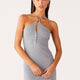 Strick-Minikleid Neckholder Cut-out Grau Damen